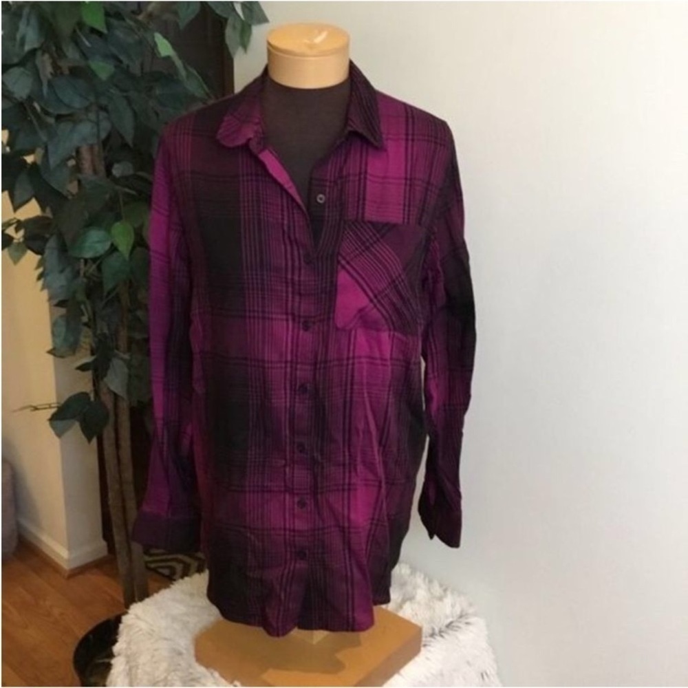 Evri long sleeve button down lightweight top Woman’s size 0X plaid